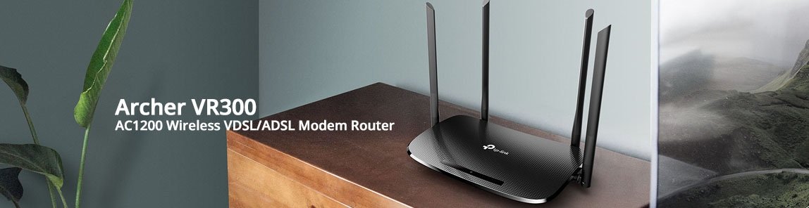 TP-Link Archer VR300 300mbps + 867mbps Dual Band Wi-Fi 20db Anten AC 4 Port Vdsl2-Adsl2-Fiber Modem Router